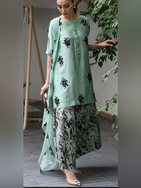 Mint Green Embroidered Tunic Set